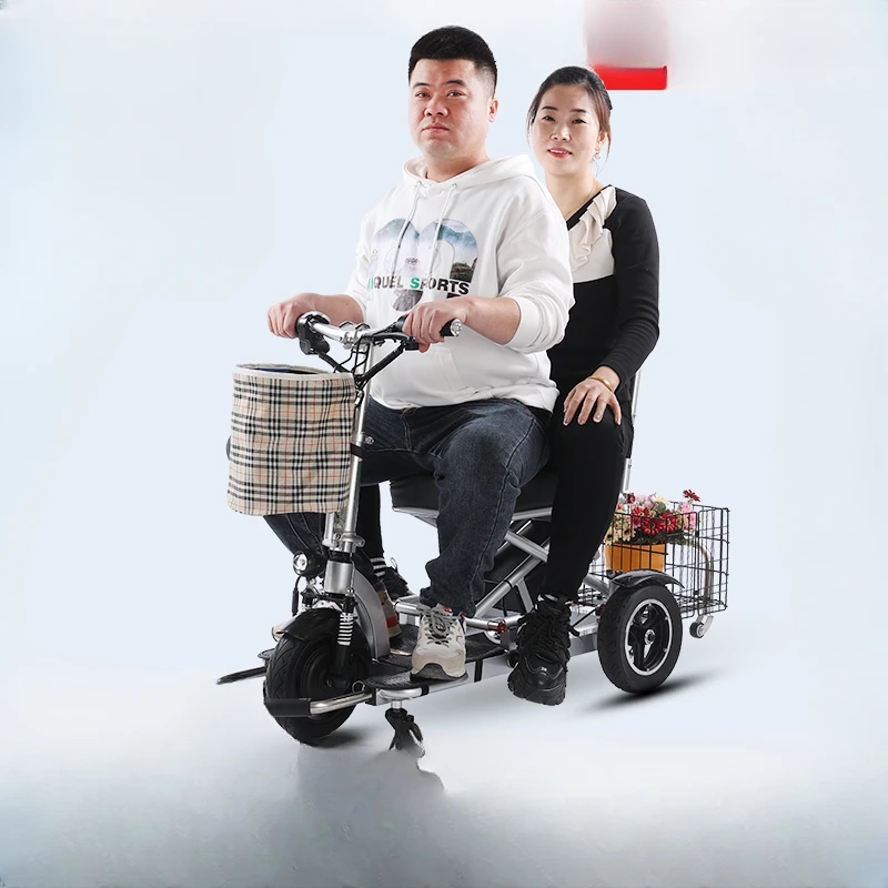 Folding electric tricycle to help the disabled small double aluminum alloy lithium battery car