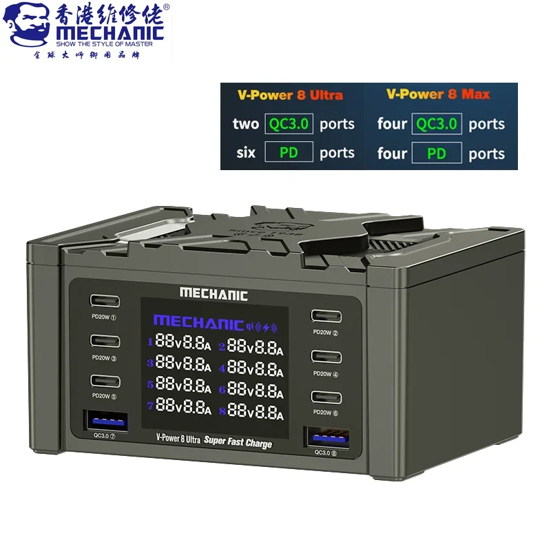 Mecânico-v-power Max Carregamento sem Fio Inteligente com Display Lcd para Celular Suporte qc 3.0 Carga sem Fio