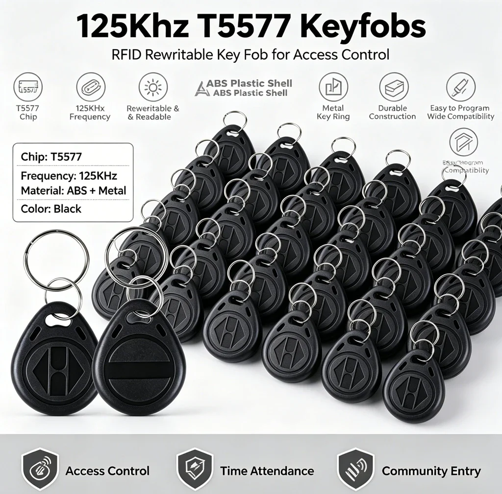 Writable 125KHz RFID Keyfob Proximity for ID HID Card Token Tag Rewritable T5577/CET5577 Universal Blue Blank Tags
