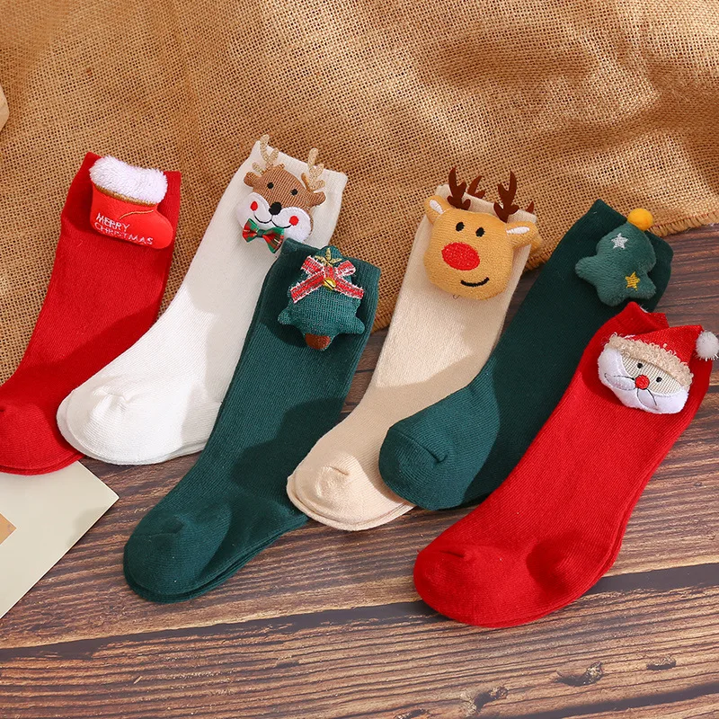 Baby Girl Christmas Big Bow Socks Kids Newborn Boy Non-Slip Sock Children Toddler Cotton New Year Stockings Infant Stuff Clothes