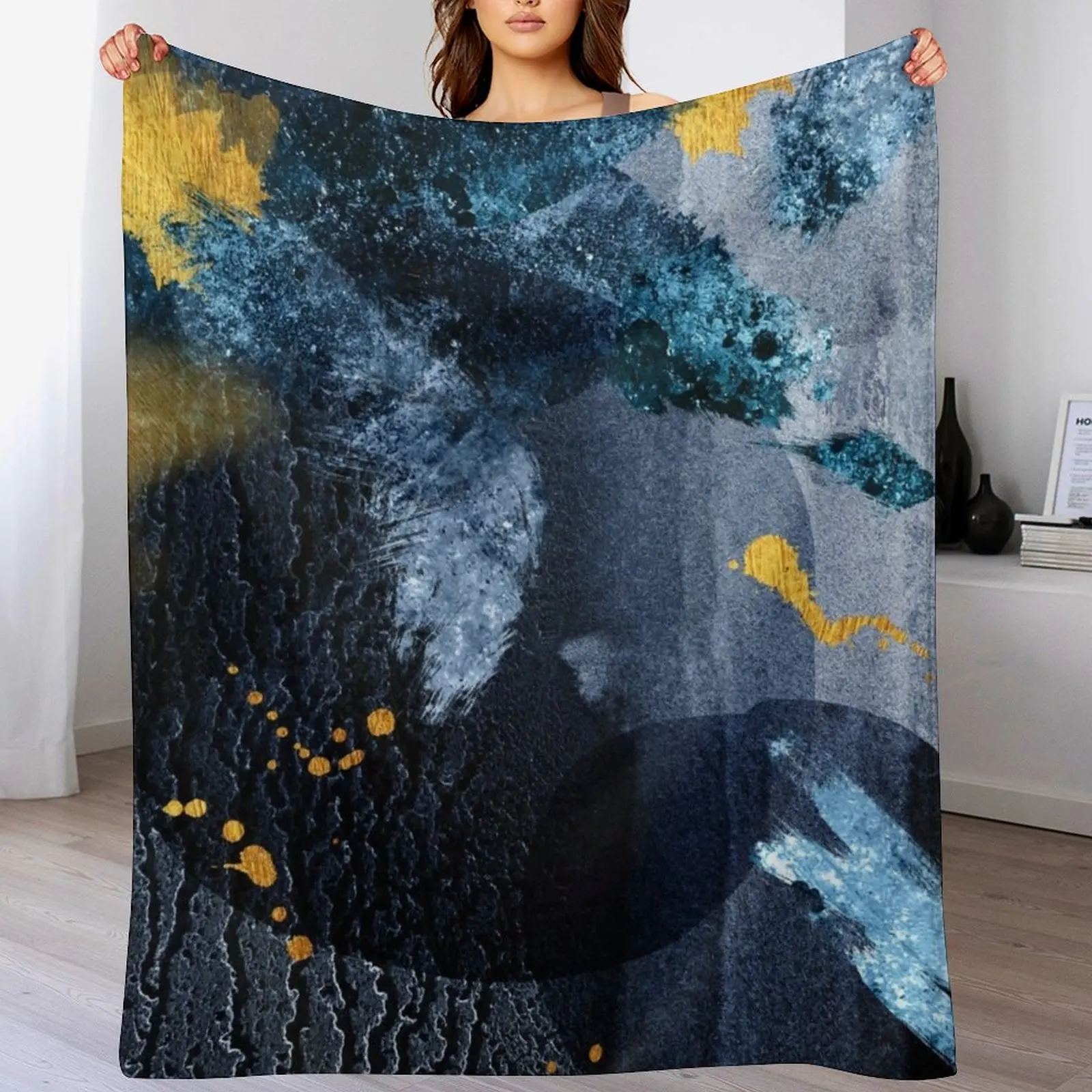 

Abstract Navy and Gold Throw Blanket Furrys Retros Sleeping Bag Loose Blankets