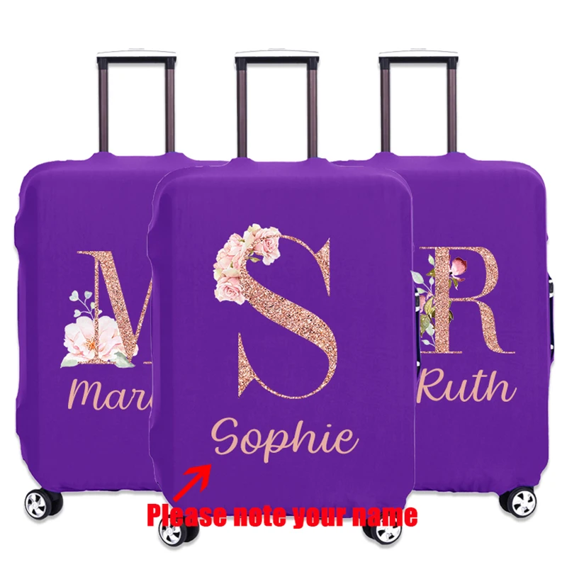 

Free Custom Name Purple Luggage Cover Protective Case Elastic Apply To 18-32 Inch Travel Luggage Dust Cover Travel Accessories