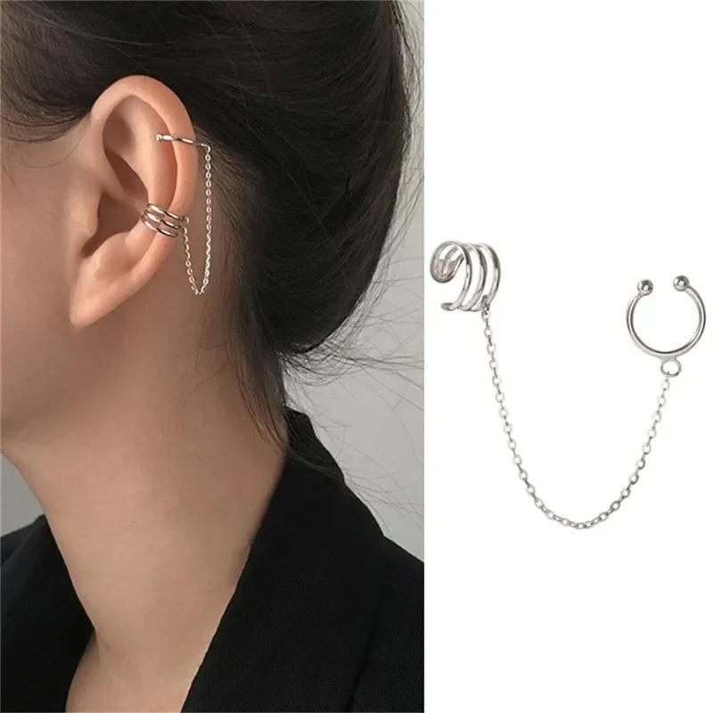 1 Piece Women Vintage Personlaity Chain Integrated Ear Clip Without Ear Hole Tassel Earbone Clip Earrings Girl Stud Earring
