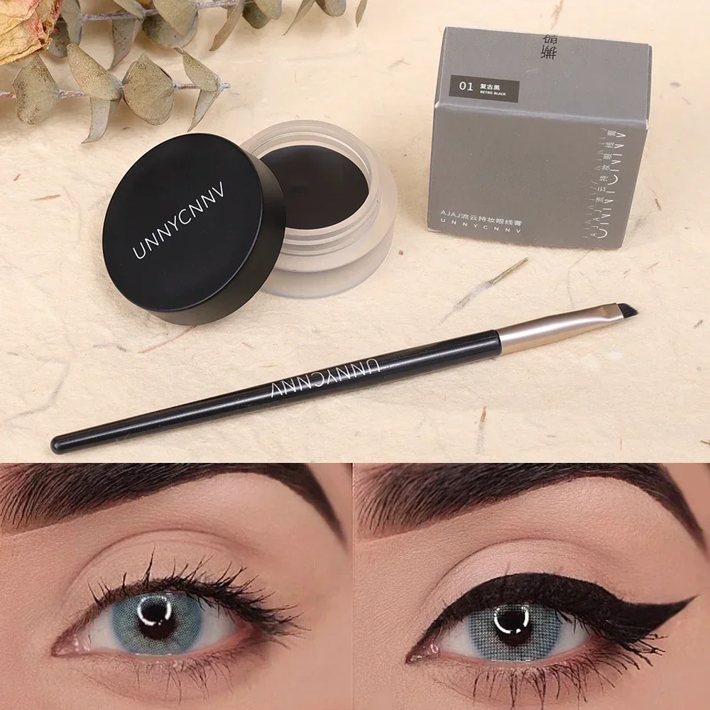 2 in 1 Black Brown Quick-drying Eyeliner Eyebrow Gel Cream with Brush Waterproof Lasting Smooth Not Blooming Eye Makeup Cosmetic