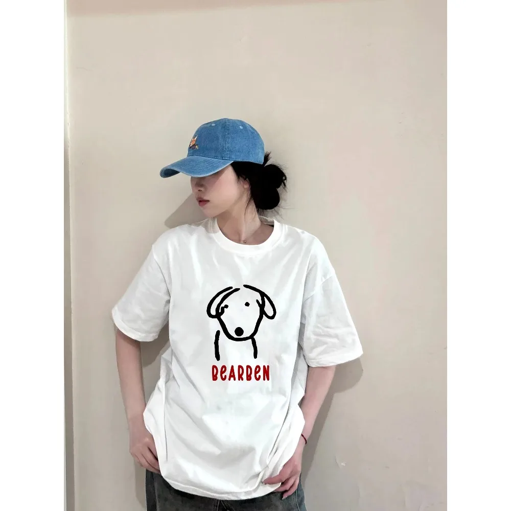 

Cute Abstract Polar Bear Print T-shirt Women Summer 2025 New 100% Cotton Short Sleeves Casual Tee Y2k Tops Youth Female Clothing