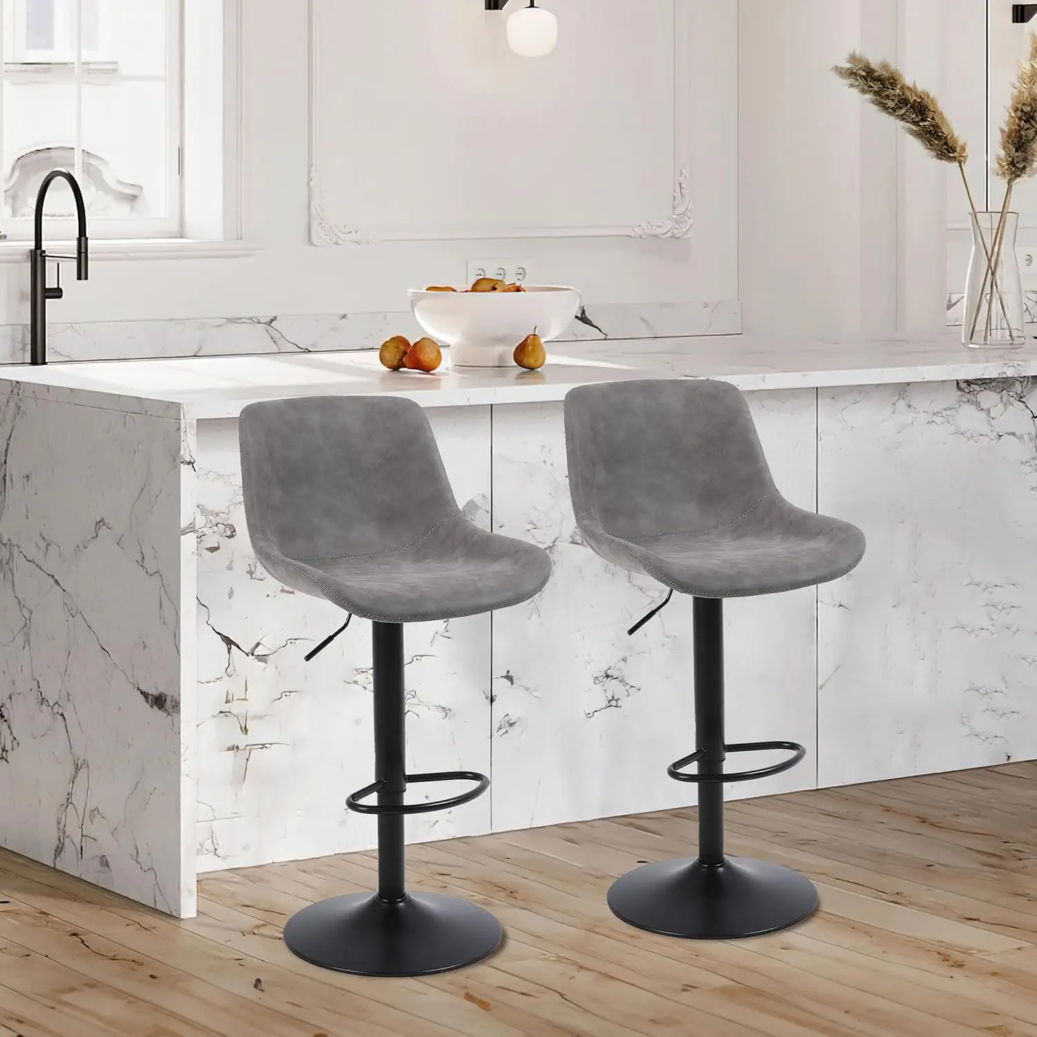 Bar Stools, Swivel Counter Height Barstools with Back, Adjustable Modern Bar Chairs