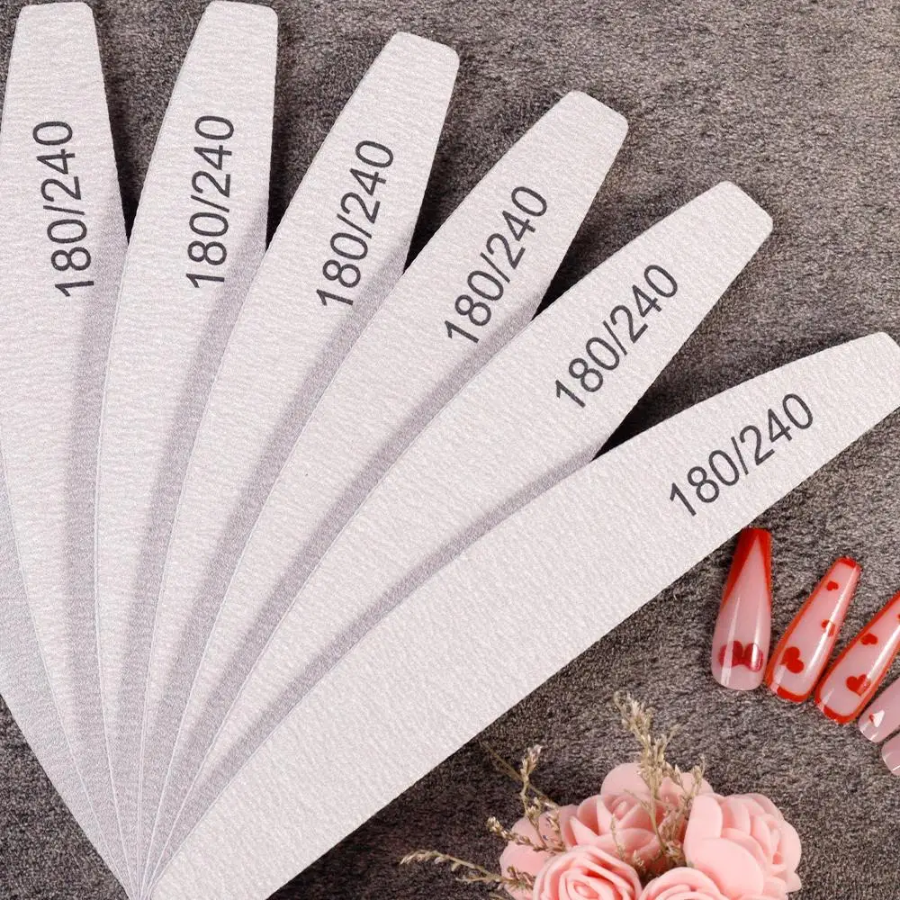 

10Pcs Professional Nail File Sandpaper Strong Thick Nail Files Buffer Manicure Sanding Half Moon Lime Nail Tools 100/180 180/240