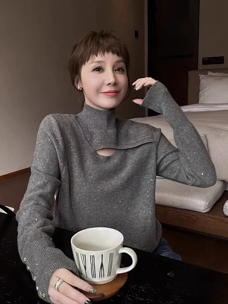 

Удобный повседневный вязаный длинный свитер Све, модный для похудения, простой дизайн, модный накладной европейский сле