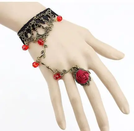 Fashion Indian Thai Golden Finger Bracelet Shining Red Crystal Girl\'s Belly Dance Bracelet Jewelry