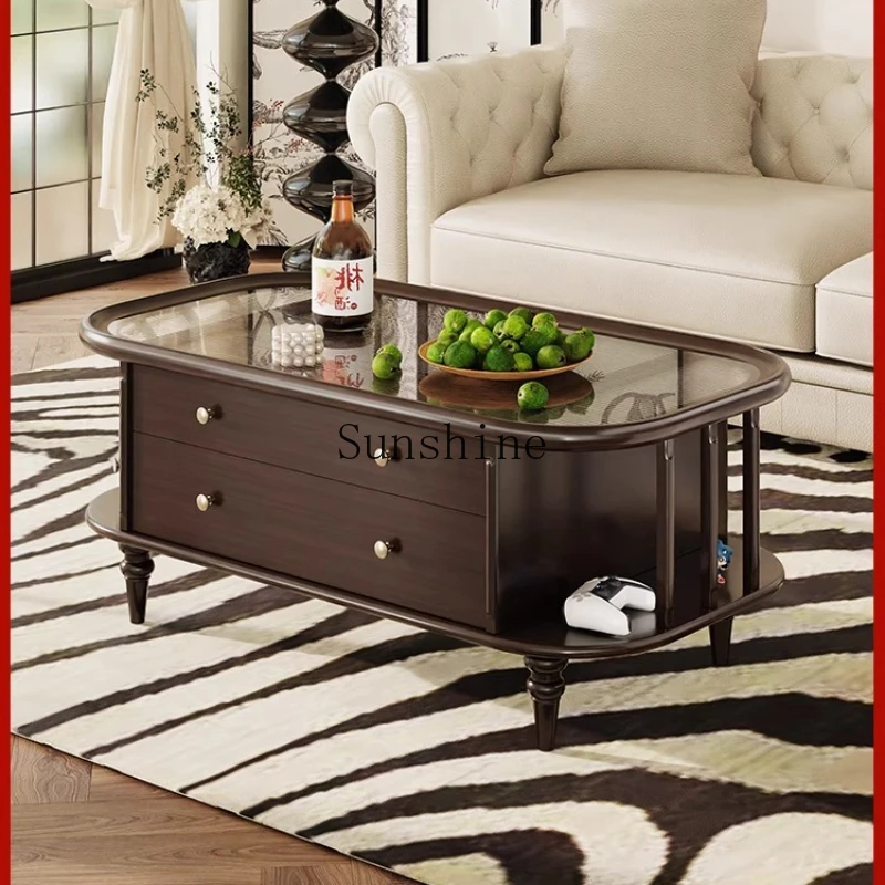 

American retro solid wood living room household small apartment simple white dark coffee small table