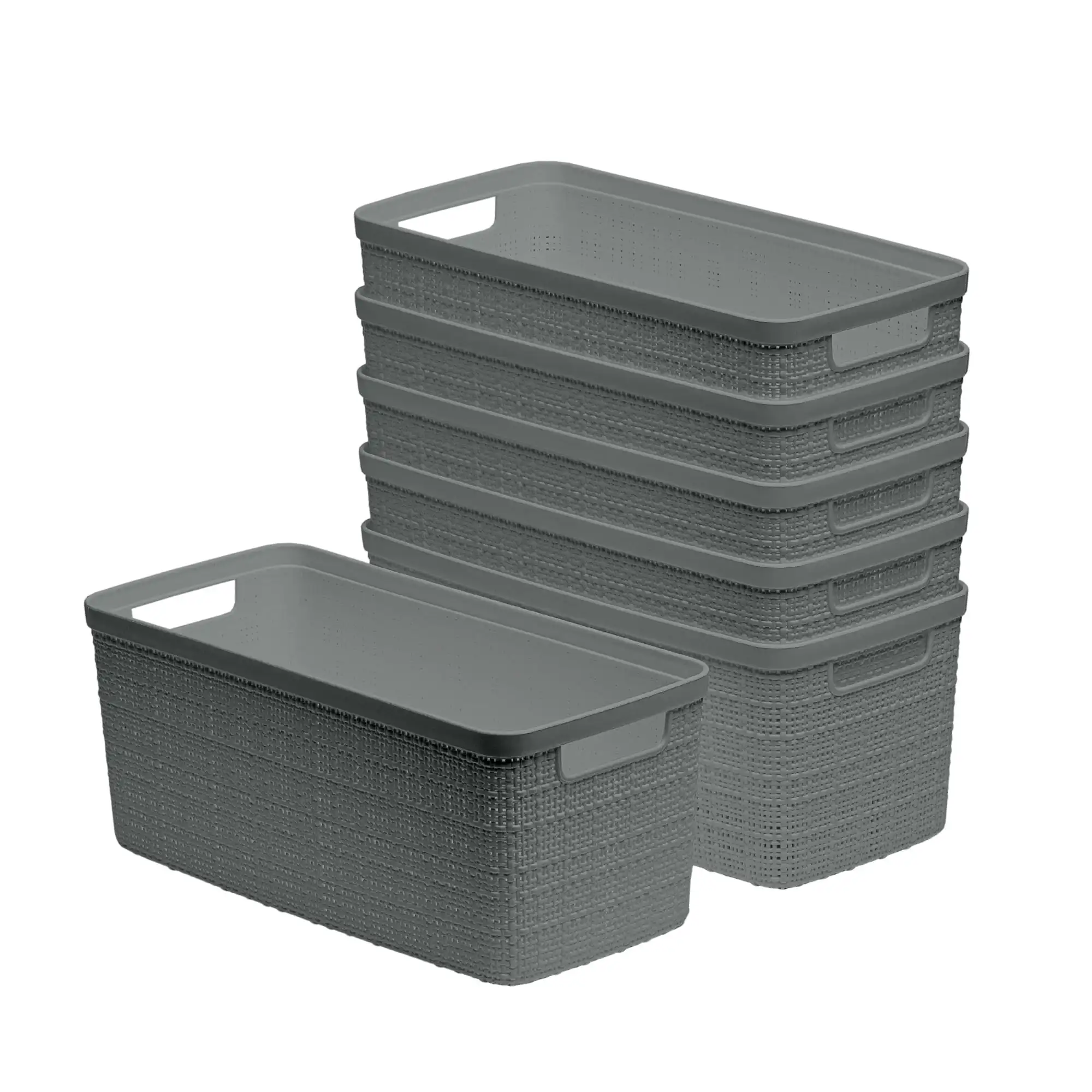 

Set of 6 Jute Basket Slim Durable Resin Organization and Storage Basket Bin, Grey