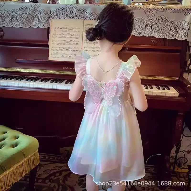 Sommer Mädchen 1–8 Jahre Blumenrosen Prinzessin Kleid Spitze abgestufte Schleife hinten Perlenakzent knielang Party Geburtstagsfeier – Detail 28