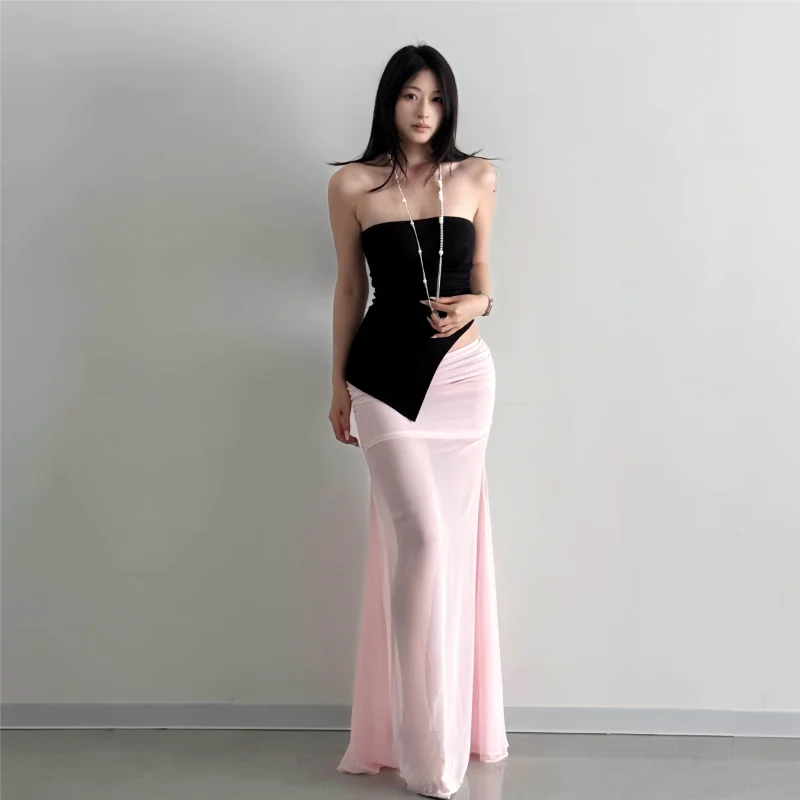Low Waist Fish Tail Half Skirt Sexy Mesh Women's Summer New Style Slim Fit Midi Skirt Casual Polyester Fiber Bum Cover