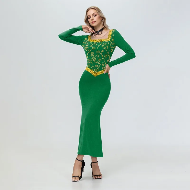 Women Princess Costume Green Dress Halloween Fiona Cosplay Outfit Shrek Movie Anime Role Play Party Holiday Masquerade Gown - view 3