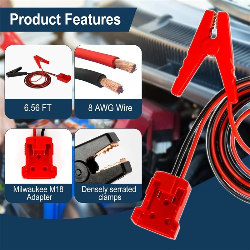 Accenditore batteria per auto Cavo booster automobilistico 8AWG per Dewalt/Milwaukee 18V Batteria ponticello Avviamento Kit di emergenza automobilistica