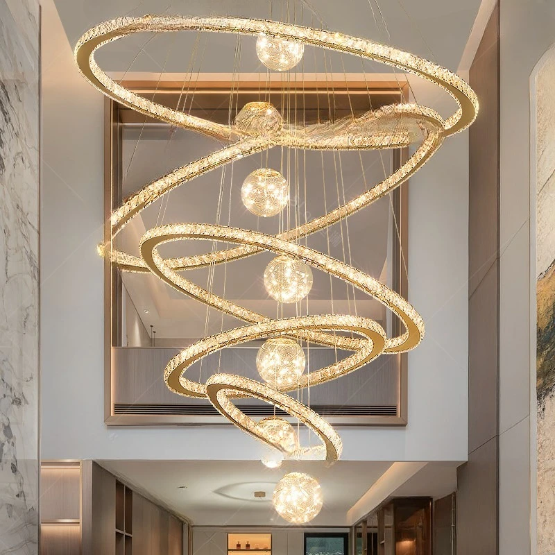 Modern simple villa empty living room chandelier duplex building hollow large chandelier loft apartment light luxury crystal lam