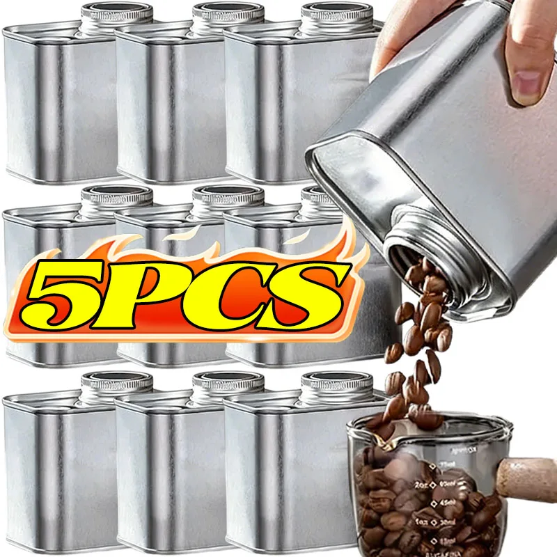 5/1x Tinplate Iron Can Coffee Bean Tea Home Kitchen Spices Powder Herbs Airtight Cans Outdoor Camping Packaging Storage Tin Box