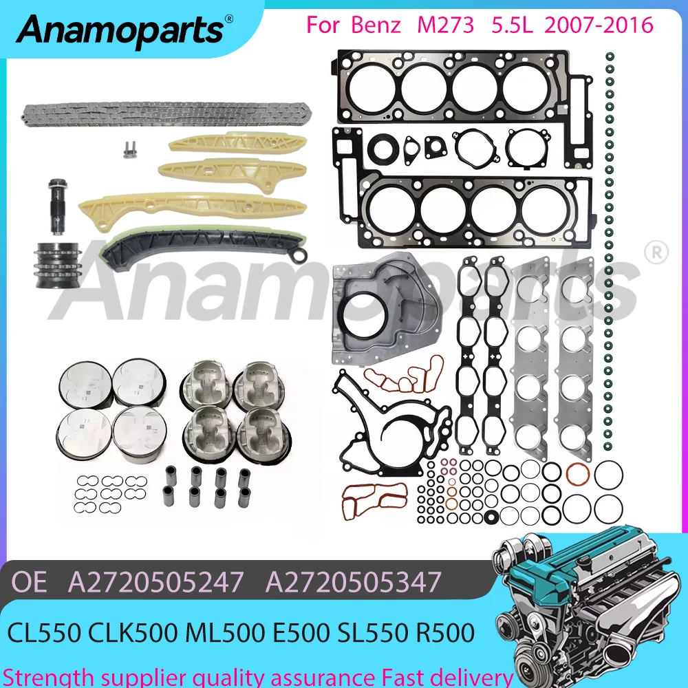 Engine Gaskets Seals Overhaul Rebuild Kit For 07-16 M273 5.5L Mercedes-Benz V8 CL550 CLK500 ML500 E500 SL550 R500 A2720505347