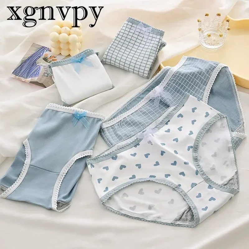 xgnvpy Milk Silk Breathable Mid-waist Underwear Female Sweet Printed Triangle Shorts Student Girl\'s Comfortable Intimate Wear