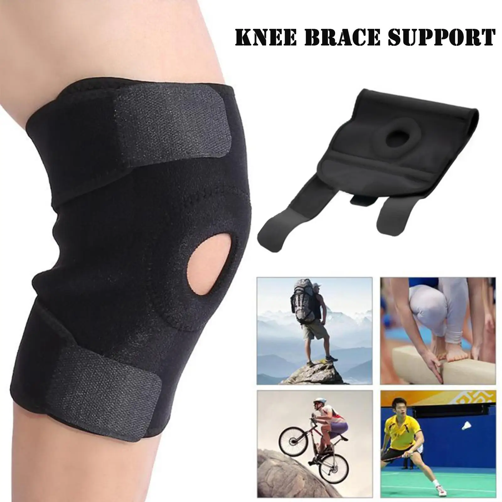 1Pc Knee Brace Support Sleeve Adjustable Open Patella Stabilizer Protector For Arthritis Meniscus Tear Running Sport Leg Pr N1J2