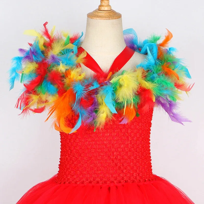 Платья с радужными перьями и попугаем для маленьких девочек, костюмы на Хэллоуин с птицами для детей, наряды для дня рождения для малышей, нарядное платье-пачка