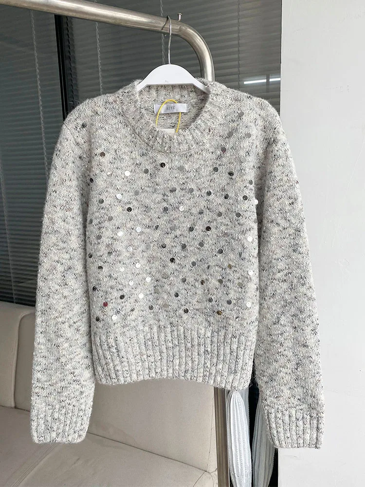 American Christmas Sequins Sweater Women Oversized Knitted Jumper Loose Korean Fashion Sweet Pullover High Quality Preppy Style