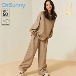 OhSunny Felpe da donna Set da 2 pezzi Tuta Pullover Pantaloni dritti Girocollo Felpa con cappuccio La tecnologia mantiene caldo il vestito ampio