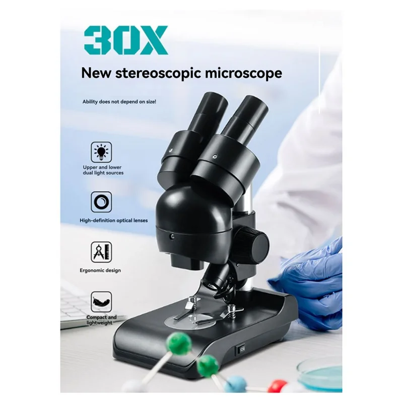 

3CGRO-ES1057 Binocular Microscope Kit 30X Magnification Biological Microscope Scientific Experiment Anatomy