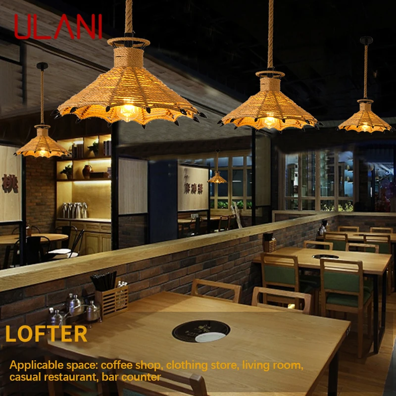 ULANI American Style Retrohemp Rope Chandelier Nostalgic Loft Industrial Style Internet Cafe Restaurant Hot Pot Shop Pendant