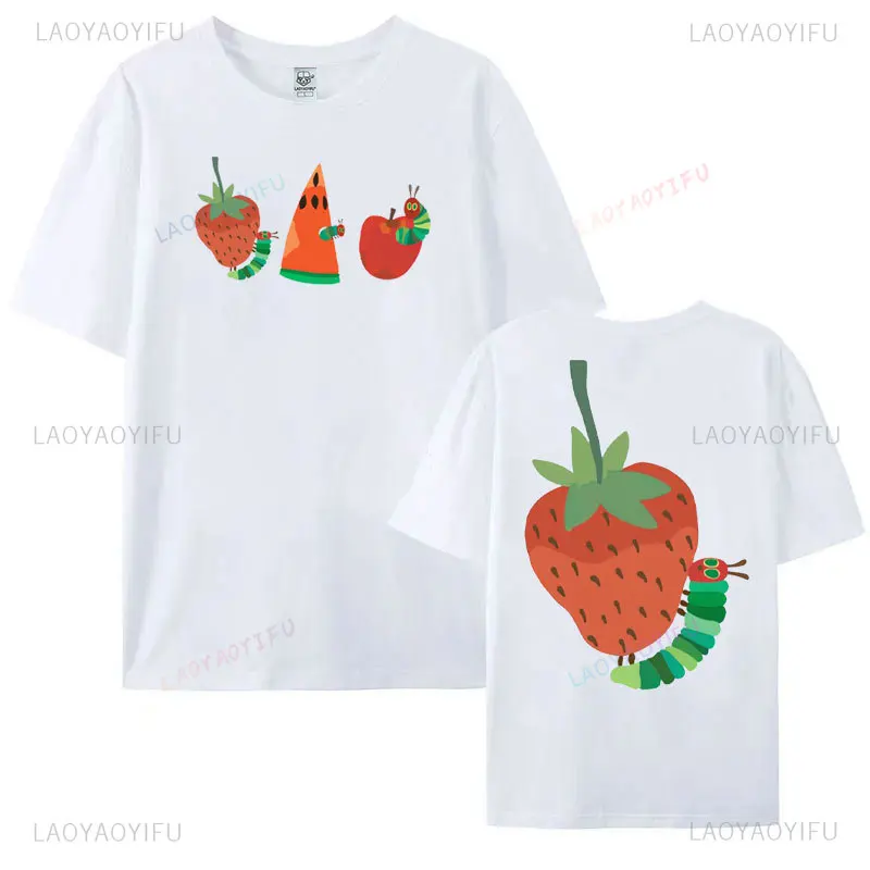 Hungry Little Caterpillar Book Graphic T Shirts Kawaii Manga Short-sleev Tee Unisex Cotton Tshirt Two-sided Printed Casual Tops