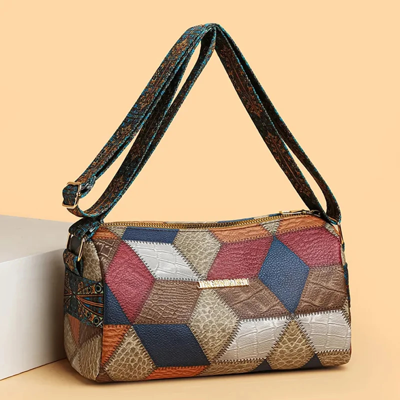 

Neutral square bag, color-blocking patchwork bag, commuting single-shoulder crossbody bag, middle-aged mom bag