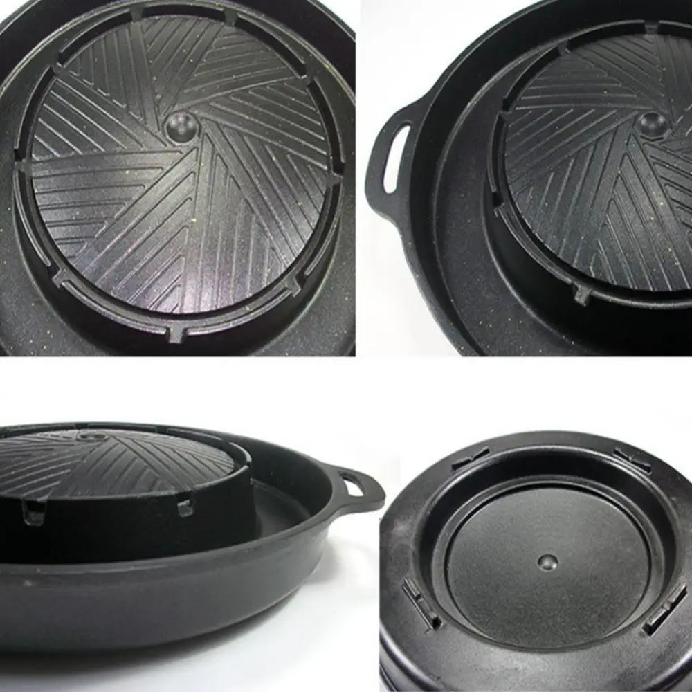 Korean Cassette Grill Pan Non-stick Aluminum Alloy Round Shabu-grilled Pan Hot Pot Oil Leaking Pan Camping BBQ Grilling Tools