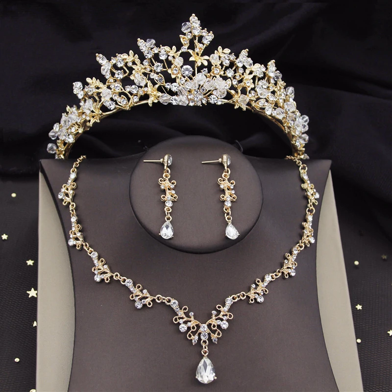 

Flower Bridal Jewelry Sets for Women Tiara Earring Choker Necklace Set Wedding Dress Bride Crown Sets Fashion Accessory