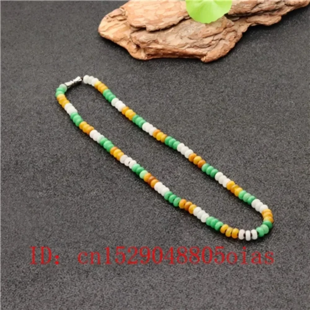 Natural Tricolor Jade Jadeite 6mm Beads Emerald Necklace Fashion Charm Jewelry Carved Amulet Gifts for Women Men