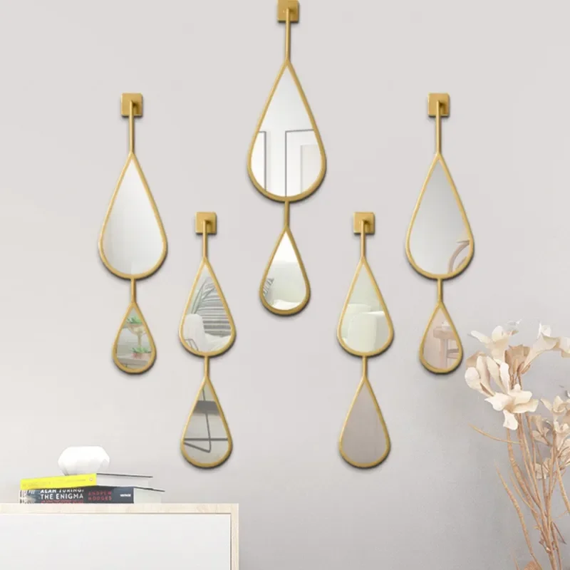 Light Luxury European Style Metal Special Shaped Mirror Modern Creative Living Room Wall Decoration Water Drop Design