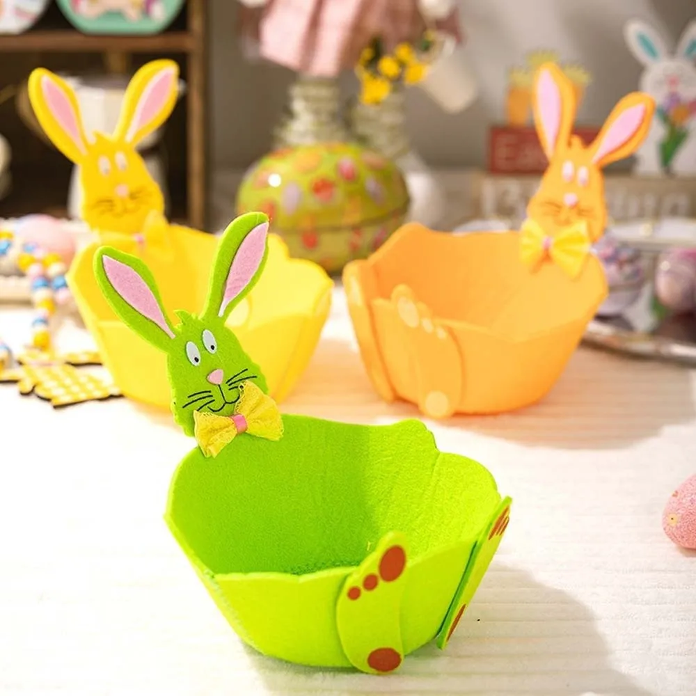 

Sundries Container Case Metal Rabbit Candy Box Exquisite Cartoon Felt Bunny Basket Small Portable Easter Storage Case Chocolate
