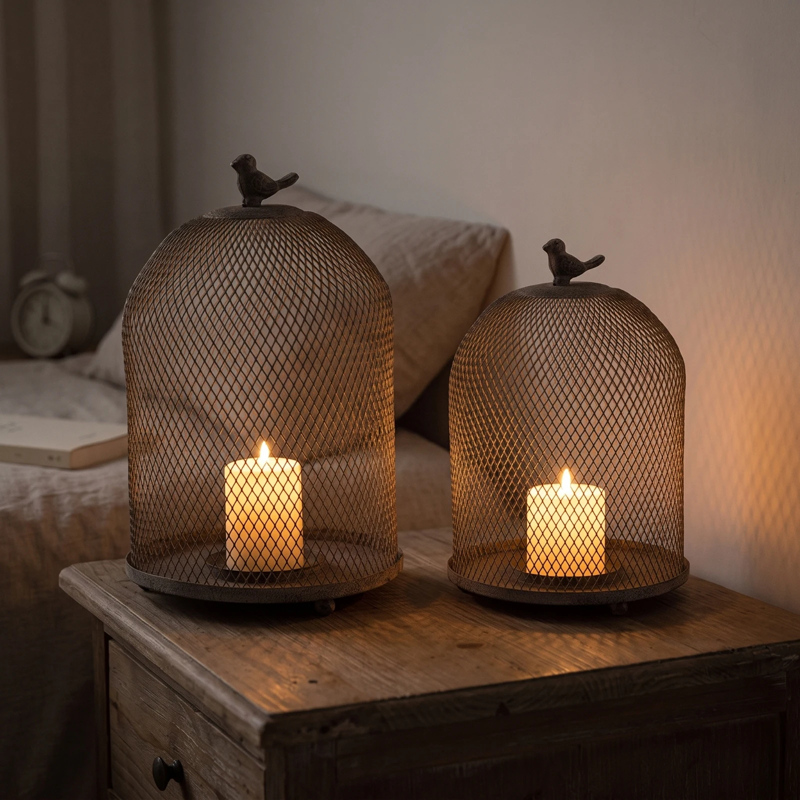 2 Pieces Birdcage Candle Lantern Weathered Birdcage Candle Holder Decor Metal for Dining Table, Living Room view 4
