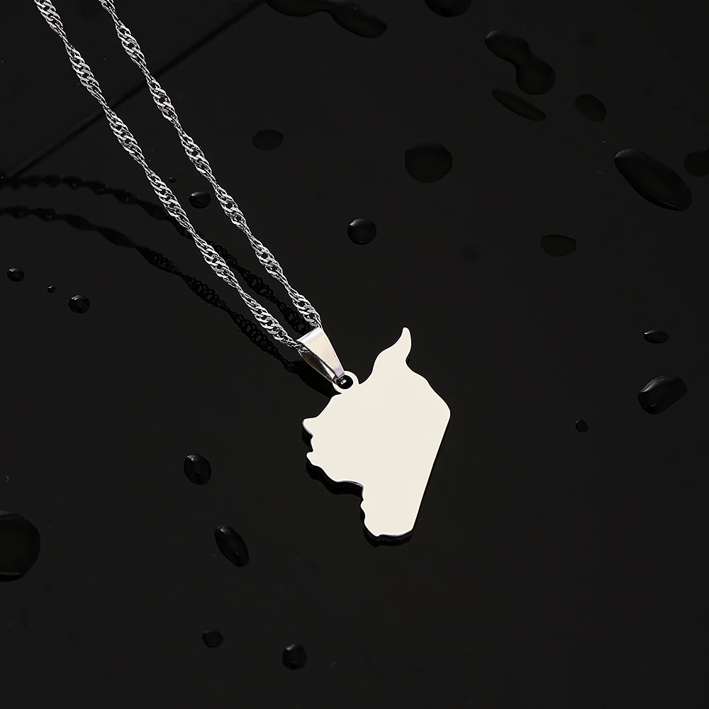 Mode Syrische Arabische Republik Karte Stadt Anhänger Halskette Edelstahl Männer Frauen Ethnische Karten Schmuck Geschenk – Detail 9