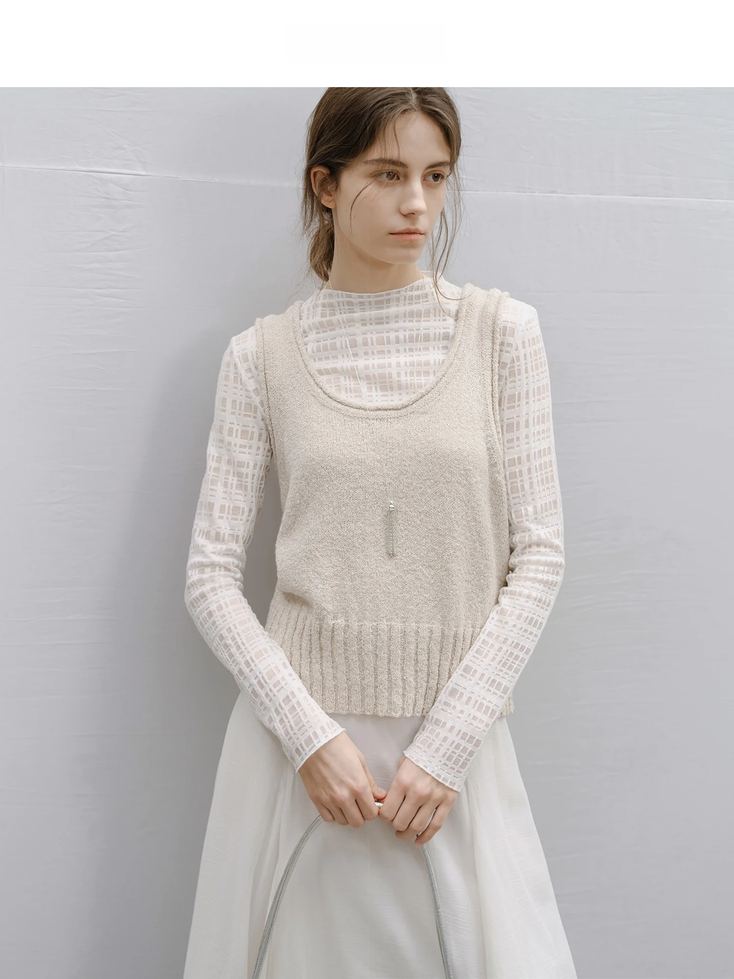 

TAGEECHITA Loose Knitted Vest Svel U-Ne Roll Basic Match All Cotton Polyester Women's Spring Faion Simple Sle