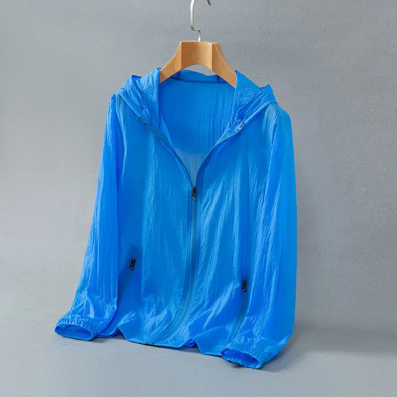 2024 New Summer Thin Breathable Ice Silk Sunscreen Clothing Simple Solid Color Casual Loose Hooded Long Sleeved Coat for Men