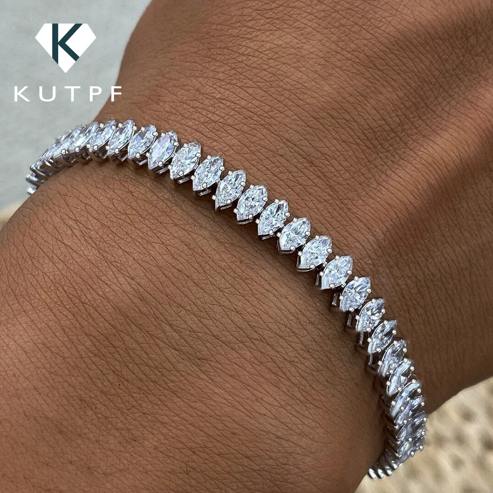 

0.1/0.15carat Marquise Cut Moissanite Diamond Tennis Bracelets with Certifcate S925 Silver Bridal Wedding Bracelet for Women