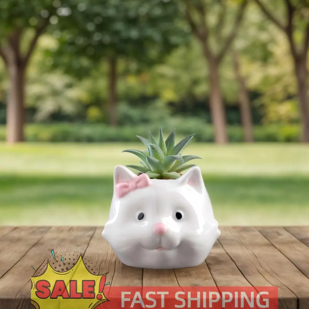 猫セラミック多肉植物ポット盆栽コンテナ樹脂製排水穴付きホームオフィス用