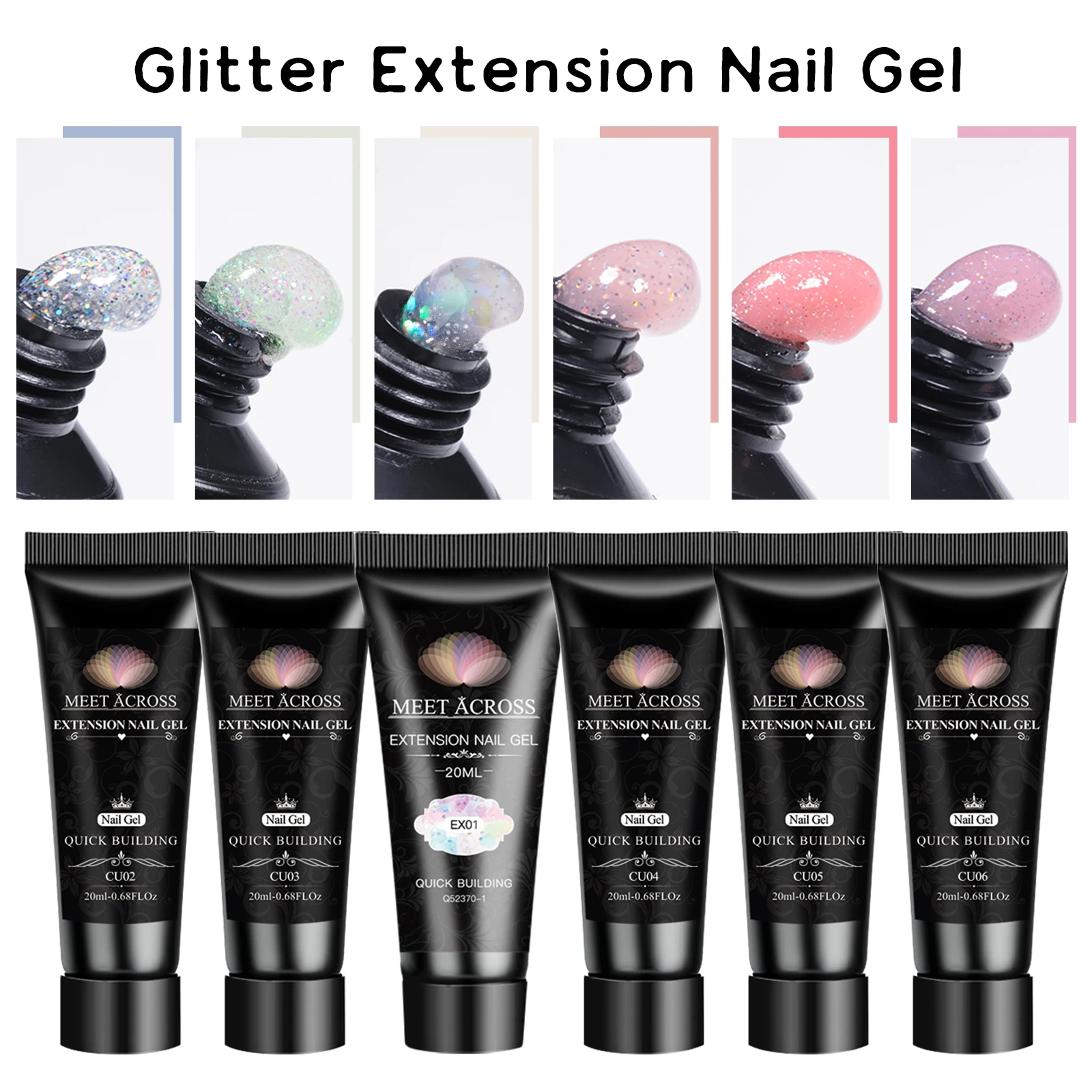 

MEET ACROSS 6/8Pcs Extension Gel Nail Polish Set 20ml Pink Nude Fluorescent Glitter Quick Building Hard Gel Varnish Manicure