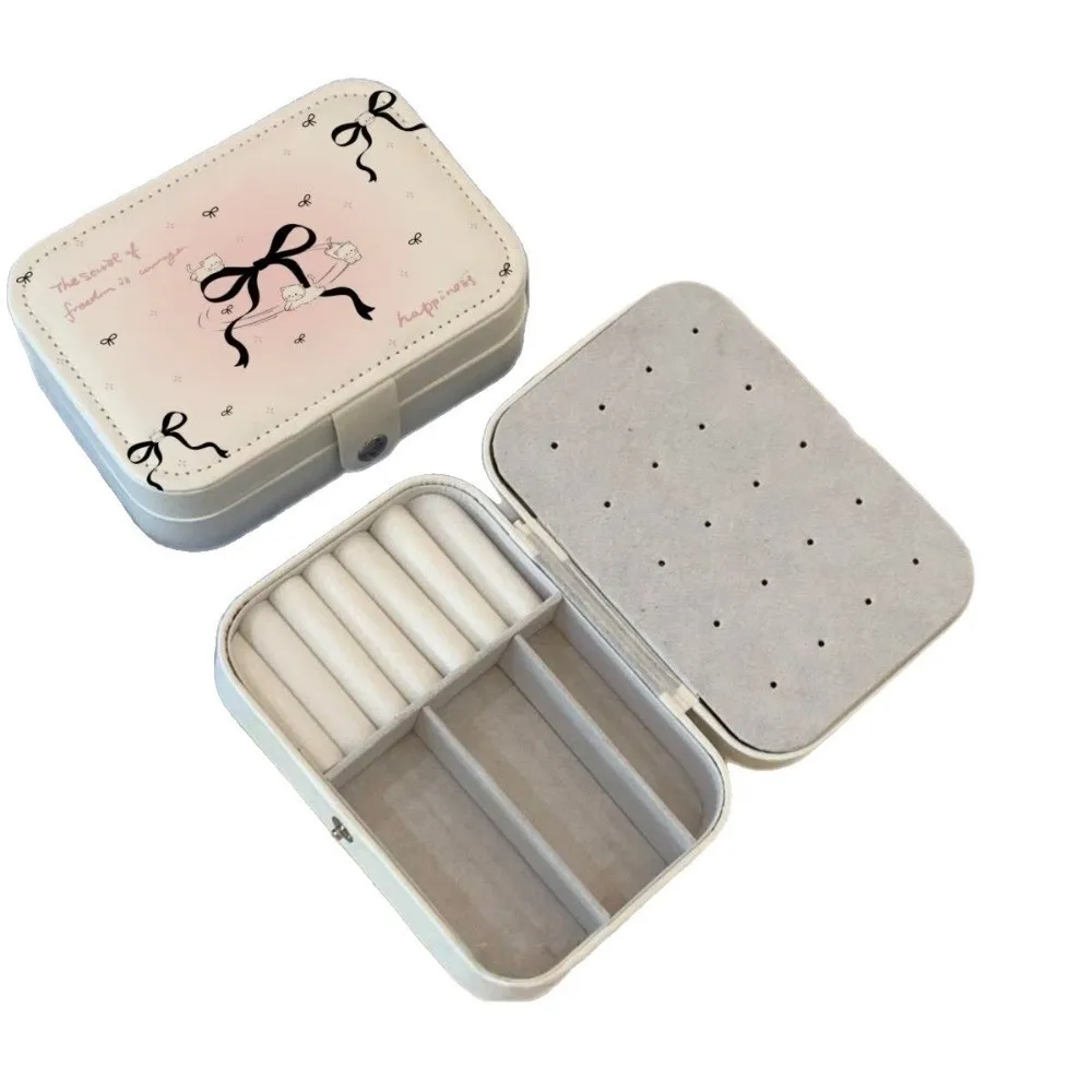 

Новый чехол для хранения ювелирных изделий с бантом, кошачья мультяшная шкатулка для драгоценностей, квадратный дизайн, многослойный органайзер для хранения браслетов