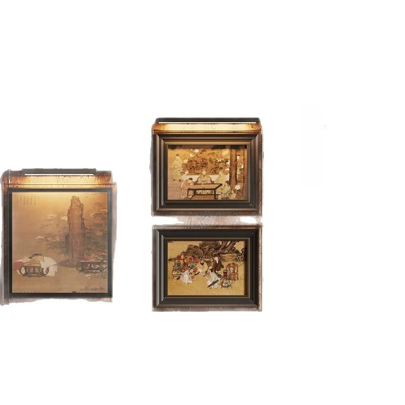 

wall lamp, wall hanging pole, antique decorative painting in the background wall of the entrance of the sales office