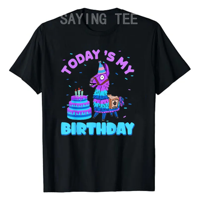 Todays My Birthday Llama Boy Family Party Decorations T-Shirt Boys Fashion Graphic Tee Short Sleeve Tops Sons Nephew B-day Gifts