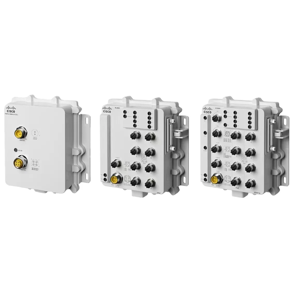 

IE-2000-8T67P-G-E IE2000 IP67 with 8 FE M12 Ports (8 PoE+) and 2GE (Lan Base) Cissco's New sealed Industrial Switch