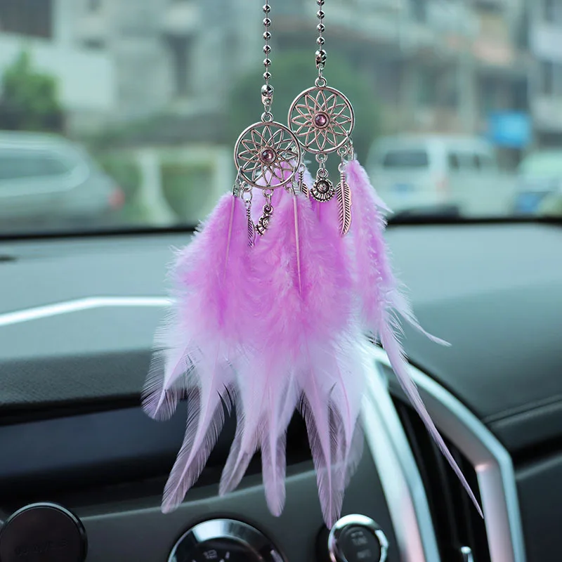 1Pair Mini Dream Catcher Car Interior Rearview Mirror Hangings Car Charms Pendant Double Wind Chimes Car Decoration Accessories
