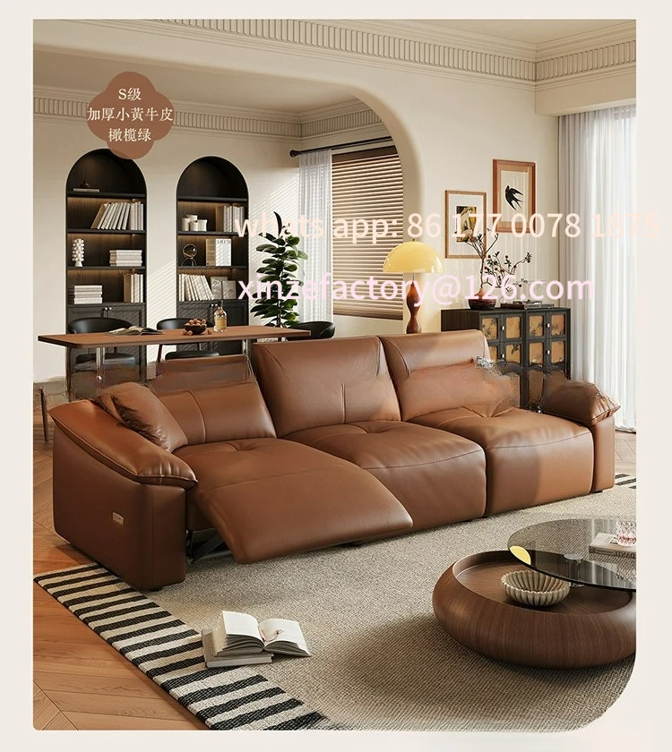 Customizable Leather First Layer Cowhide Electric Function Sofa Three or Four People Small Apartment Living Room