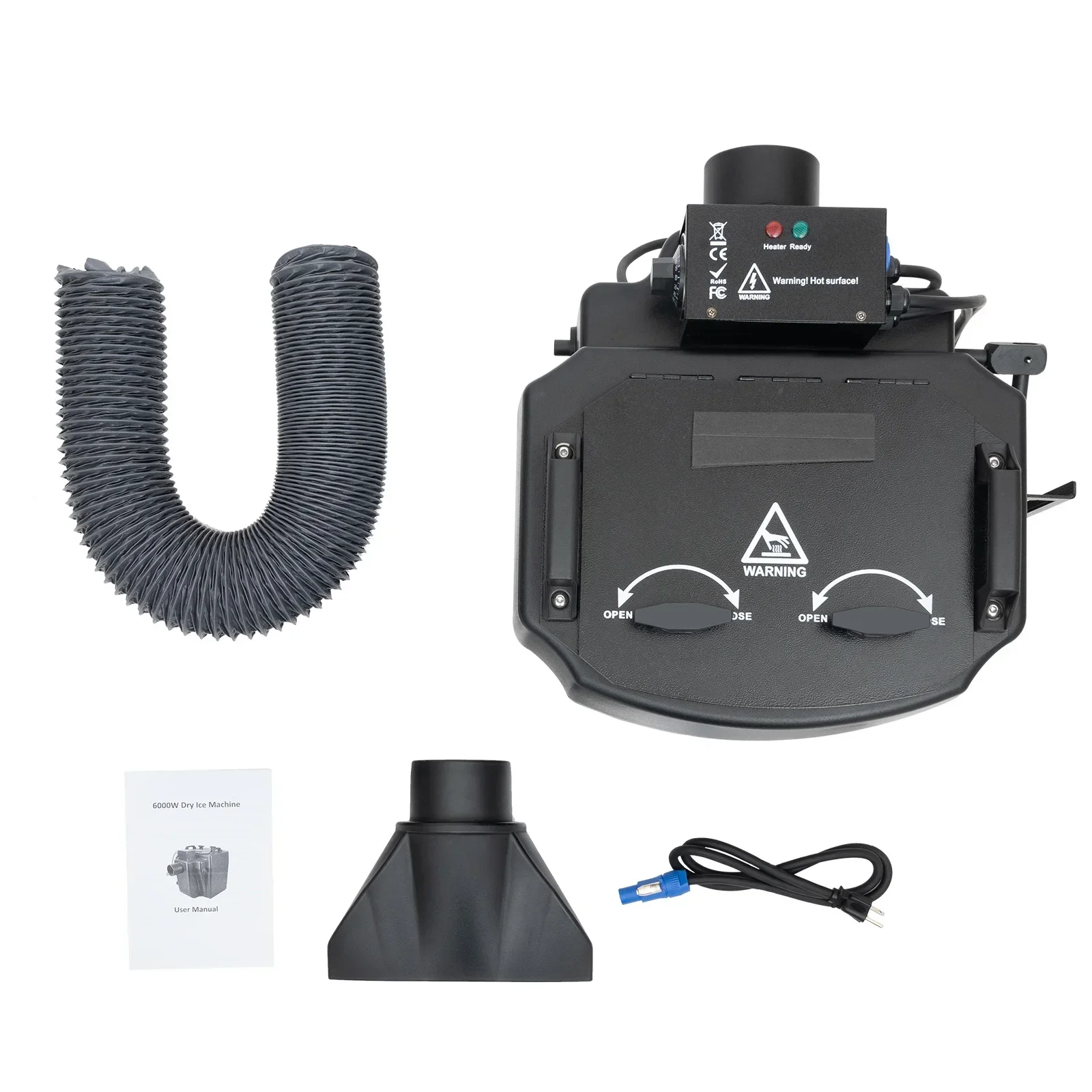6000W High-Efficiency Dry Ice Fog Machine Black Stainless Steel, Large 2152ft² Coverage, Intelligen for Large Stage Performances